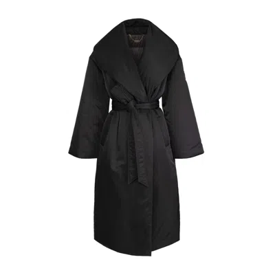 Elisabetta Franchi Satin Belted Coat In Black  