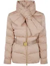 Elisabetta Franchi Padded Jacket With Belt In Neutral
