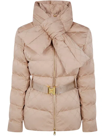 Elisabetta Franchi Padded Jacket With Belt In Neutral