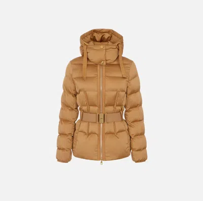 Elisabetta Franchi Padded Jacket With Belt In Nude