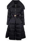 Elisabetta Franchi Padded Long Jacket With Belt In Black