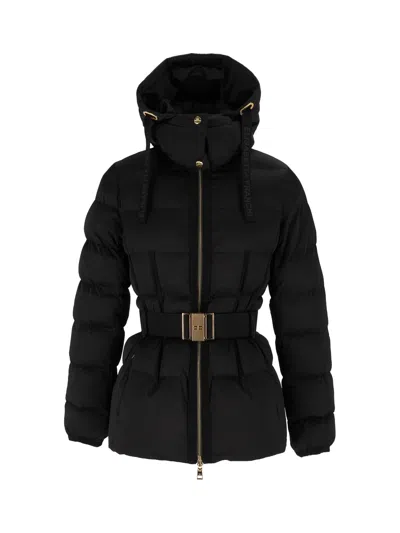 Elisabetta Franchi Padded Quilted Belted Jacket In Black