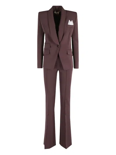 Elisabetta Franchi Padded-shoulder Welt-pocket Suit In Brown