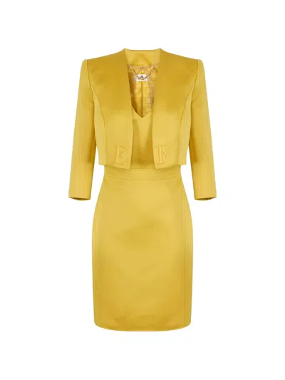 Elisabetta Franchi Duchesse Tulle Evening Dress Set In Gold