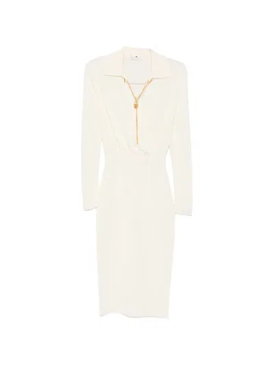 Elisabetta Franchi Padlock-detail Long-sleeve Midi Dress In White
