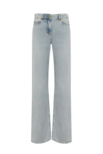 Elisabetta Franchi Palazzo Jeans In Light Denim With Logo Detail In Blue
