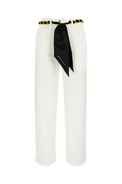 Elisabetta Franchi Palazzo Jeans With Belt In Ivory