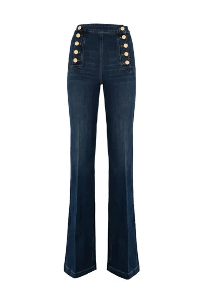 Elisabetta Franchi Palazzo Jeans With Button Placket In Blue