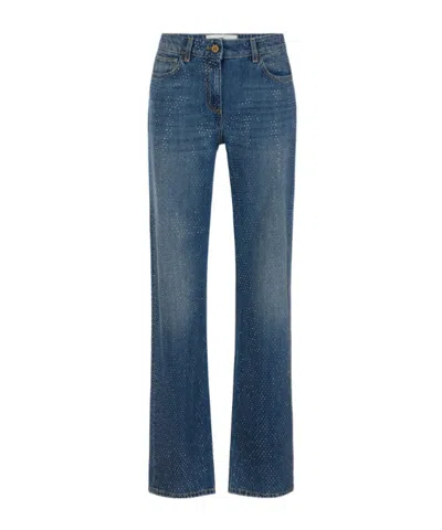 Elisabetta Franchi Palazzo Jeans With Rhinestones In Blue