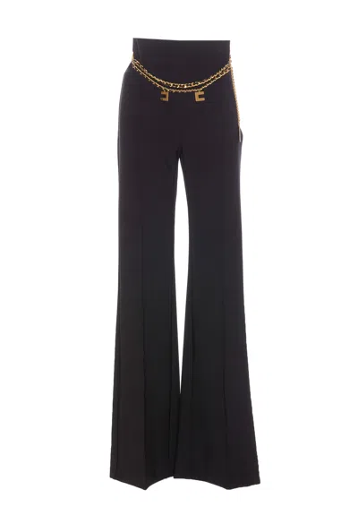 ELISABETTA FRANCHI PALAZZO PANTS WITH LOGO BELT