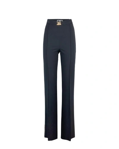 Elisabetta Franchi Palazzo Trousers In Stretch Crêpe In 110nero