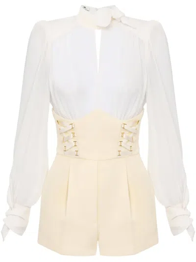 Elisabetta Franchi Panelled Criss-cross Laces Playsuit In White