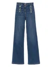 Elisabetta Franchi High-rise Wide-leg Denim Trousers With Back Pockets And Button Accents In Blue