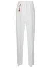 Elisabetta Franchi Tailored High-waisted Trousers In Soft Viscose-linen Blend In Ivory