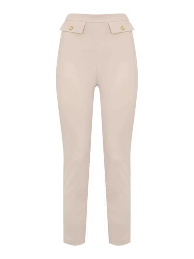 Elisabetta Franchi Double Crepe Trousers In Neutral
