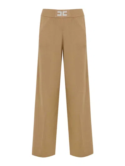Elisabetta Franchi Viscose Trousers With Shiny Bands In Brown
