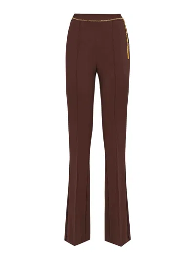 Elisabetta Franchi Crepe Trousers With Jewel Chain In Brown