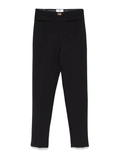 Elisabetta Franchi Crpe Slim-fit Trousers With Logo Plaque In Black