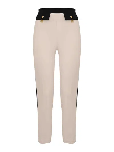 Elisabetta Franchi Two-tone Double Crepe Trousers In Neutral