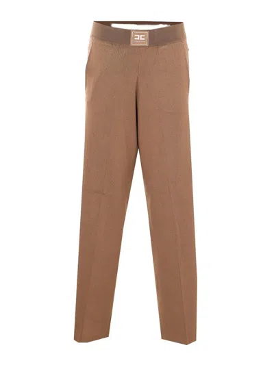 Elisabetta Franchi Trousers With Application In Brown