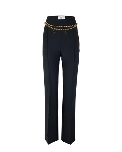 Elisabetta Franchi Logo Charms Belted Pants Black
