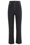 Elisabetta Franchi Straight-leg Cropped Crepe Pants With Gold Accents In Blue