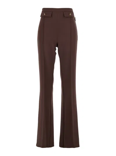ELISABETTA FRANCHI BROWN TROUSERS WITH PATCH POCKETS AND ZIP FASTENING IN FABRIC WOMAN