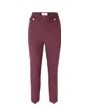 Elisabetta Franchi High Waist Tight Fit Trousers With Gold Button Detail In Burgundy