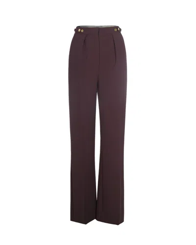 ELISABETTA FRANCHI CRÊPE TROUSERS WITH MERLOT JEWEL ACCESSORY