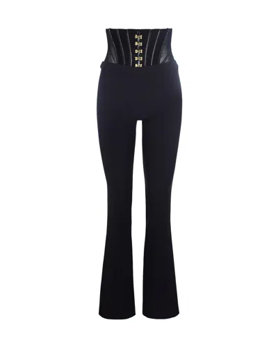 Elisabetta Franchi Pantalone In Crêpe Leggero Con Ganci Gioiello Nero In Black
