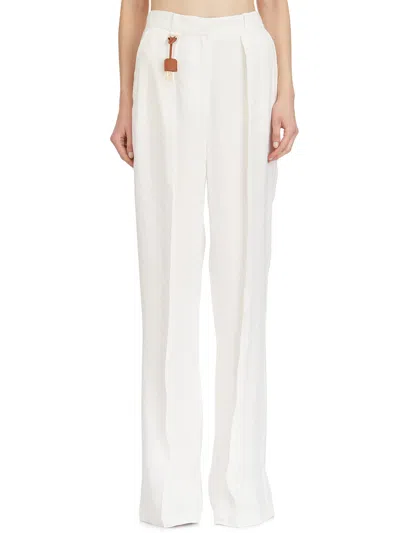 Elisabetta Franchi Pantalone In Viscosa E Lino In White