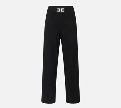 Elisabetta Franchi Palazzo Fit Viscose Trousers With Shiny Accents In Black