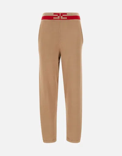 Elisabetta Franchi Logo Banded Joggers In Camel-red