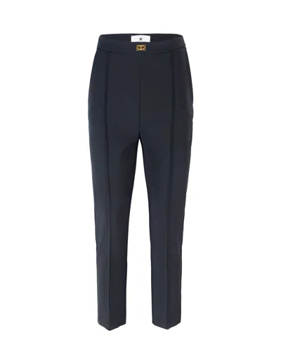Elisabetta Franchi Black Crepe Trousers With Logo Plaque In 110