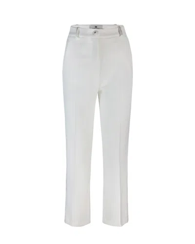 Elisabetta Franchi Crepe Tuxedo Trousers With Satin Bands In White