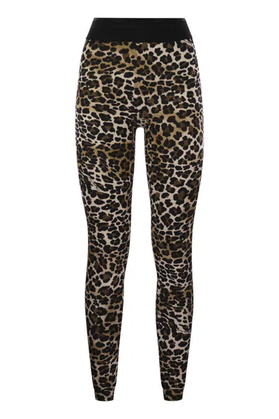 Elisabetta Franchi Leopard Print Leggings In Brown