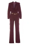 Elisabetta Franchi Suit Trousers With Draped Neckline And Cargo Pockets In Red