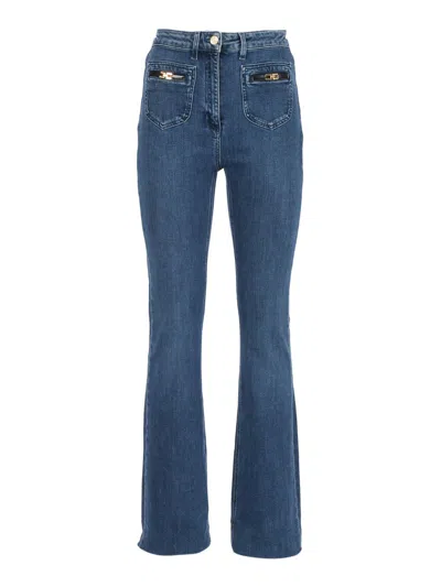 Elisabetta Franchi Distinctive Back Pocket Fitted Flared Jeans In Blue