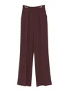 Elisabetta Franchi Bordeaux Wide-leg Trousers With Gold-accent Buckle Detail In Brown