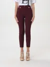 Elisabetta Franchi High Waist Tight Fit Trousers With Gold Button Detail In Burgundy