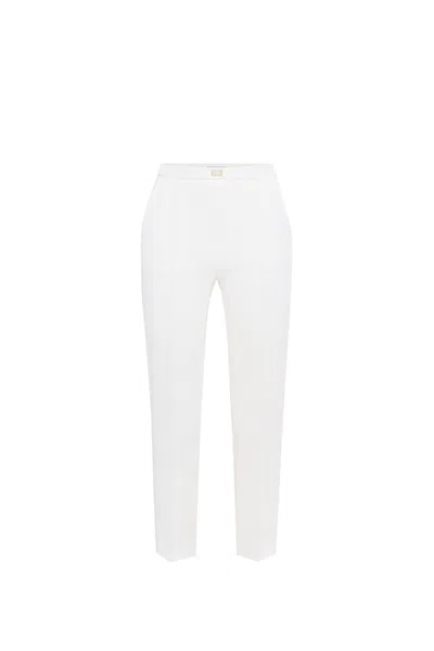 Elisabetta Franchi Logo-plaque Tapered-leg Trousers In White