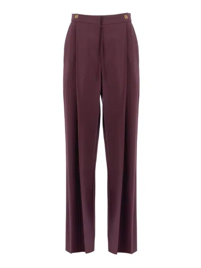 Elisabetta Franchi High-waisted Tailored Trousers With Front Pleats In Burgundy