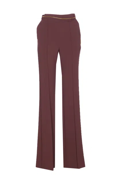 Elisabetta Franchi Regular Fit Trousers With Belt Chain And Pockets In Brown