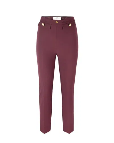 Elisabetta Franchi Logo-rivet Straight-leg Trousers In Red