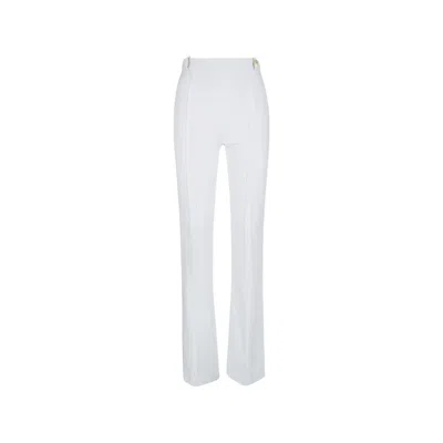 Elisabetta Franchi Double-stretch Crepe Trousers With Logo Charm Detail In White