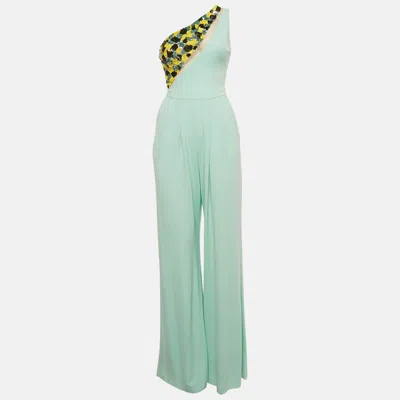 Pre-owned Elisabetta Franchi Pastel Green Jersey Sequin Embellished One Shoulder Jumpsuit S
