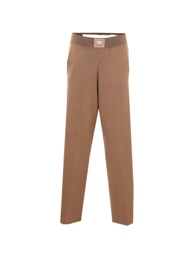 Elisabetta Franchi Patch Button Trousers In Brown