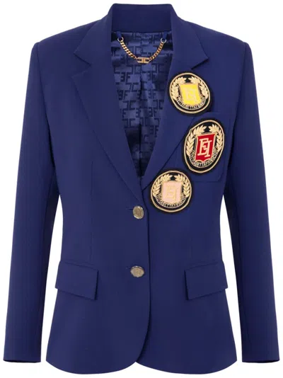 Elisabetta Franchi Patch Crepe Blazer In Blue