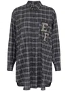 ELISABETTA FRANCHI PATCH-EMBROIDERED TARTAN SHIRT DRESS