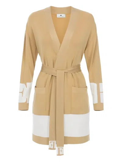 Elisabetta Franchi Patch-pocket Belt-fastening Cardigan In Neutral